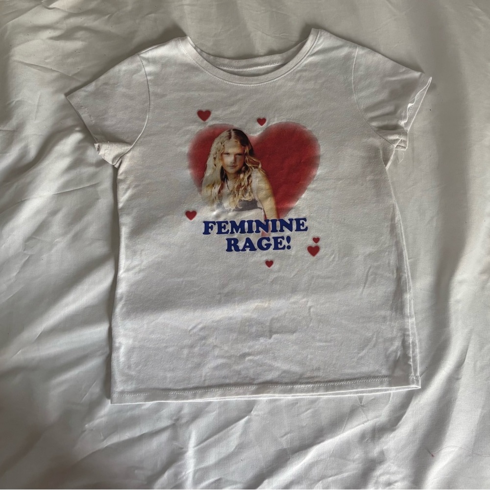 White and Red Short Sleeve Tee with Vintage Heart Design